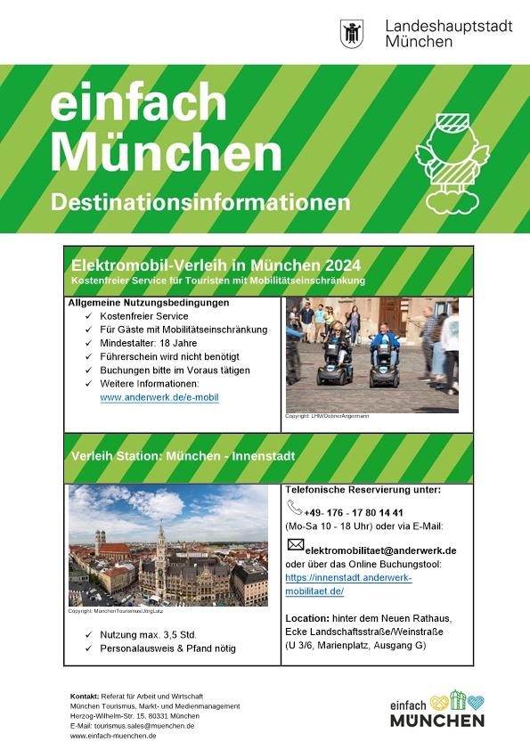 Infoblatt von München Tourismus über den Elektroverleih Seite 1
